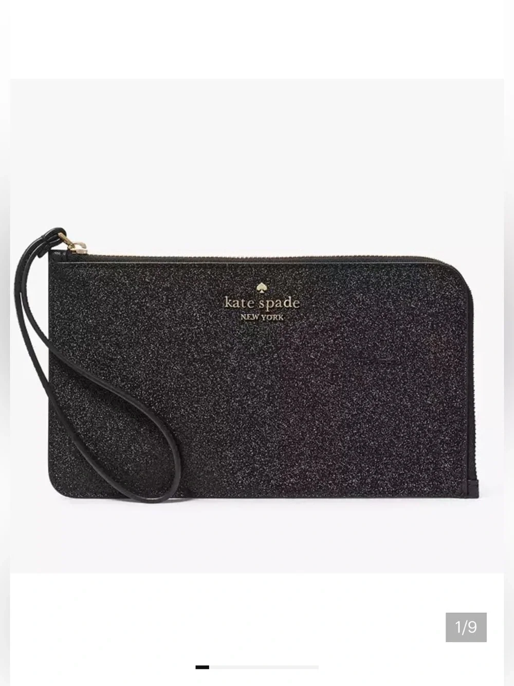 Kate Spade Lucy Black Glitter L Zip Wristlet new without tags